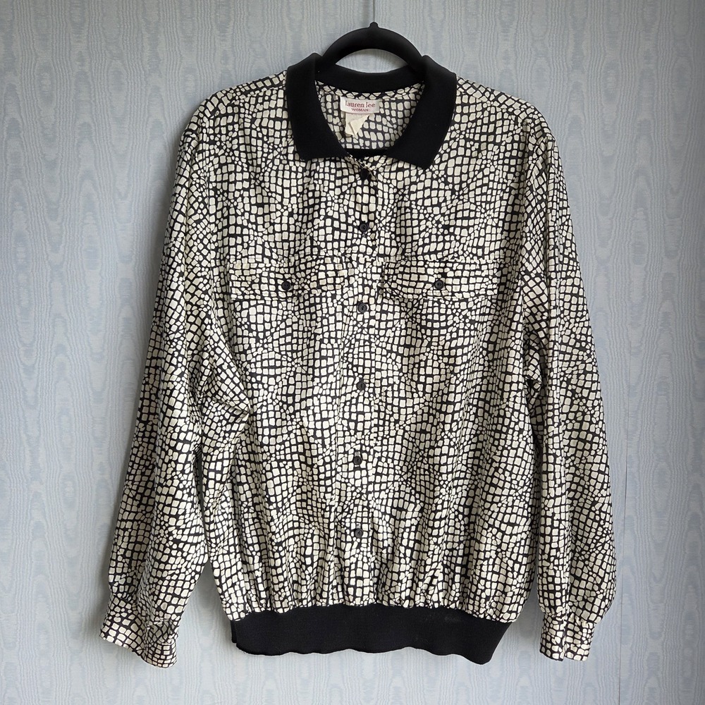Vtg‎ 90s Lauren Lee Womens XXL Animal Print Satin Bomber Blouse Retro Funky
